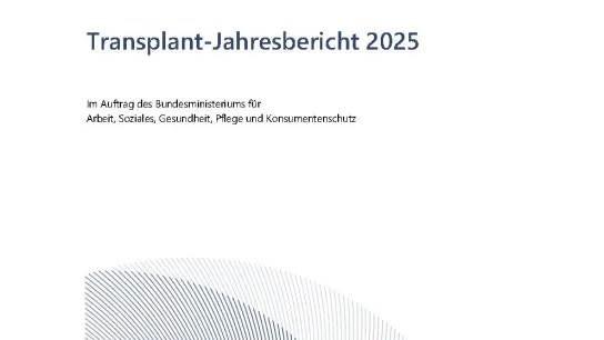 Das Foto zeigt das Deckblatt des Transplant-Jahresberichts 2025